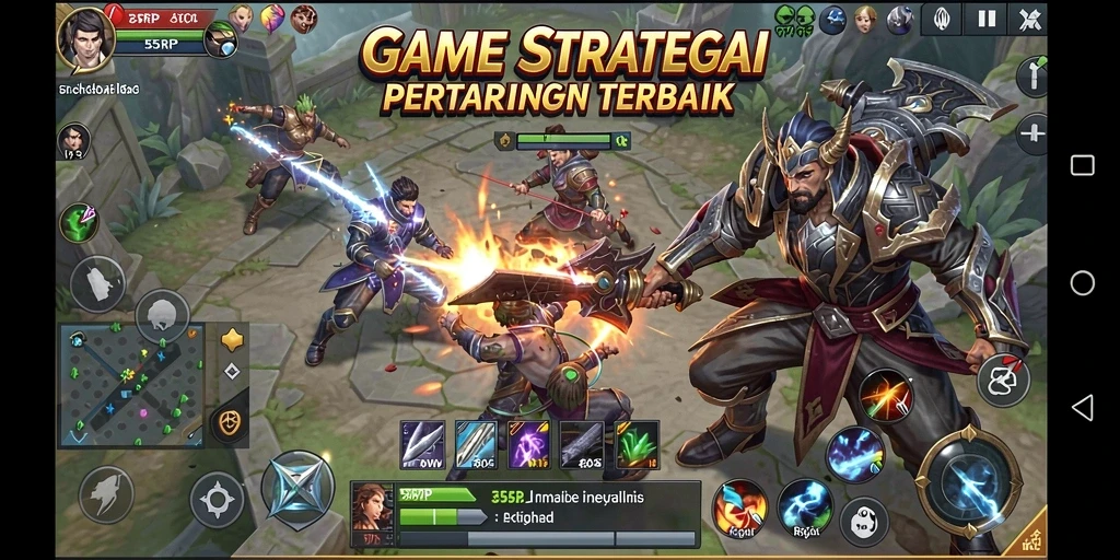 Tangkapan layar utama 55RP menampilkan aksi pertarungan strategis yang intens.