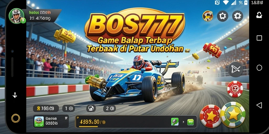 Tampilan gameplay BOS777 menunjukkan aksi balap yang mendebarkan.