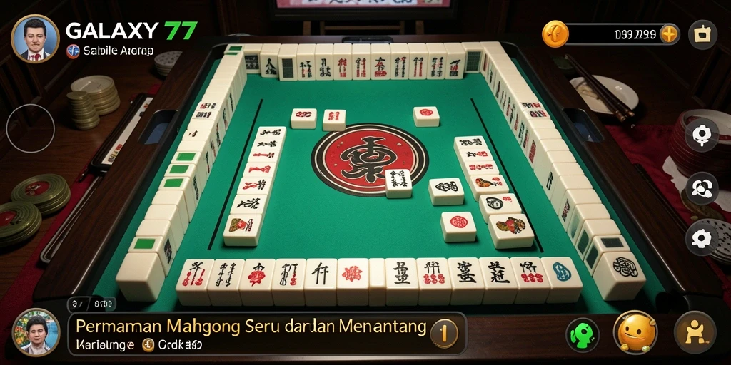 Screenshot utama GALAXY77 menampilkan gameplay Mahjong yang dinamis dan menarik.