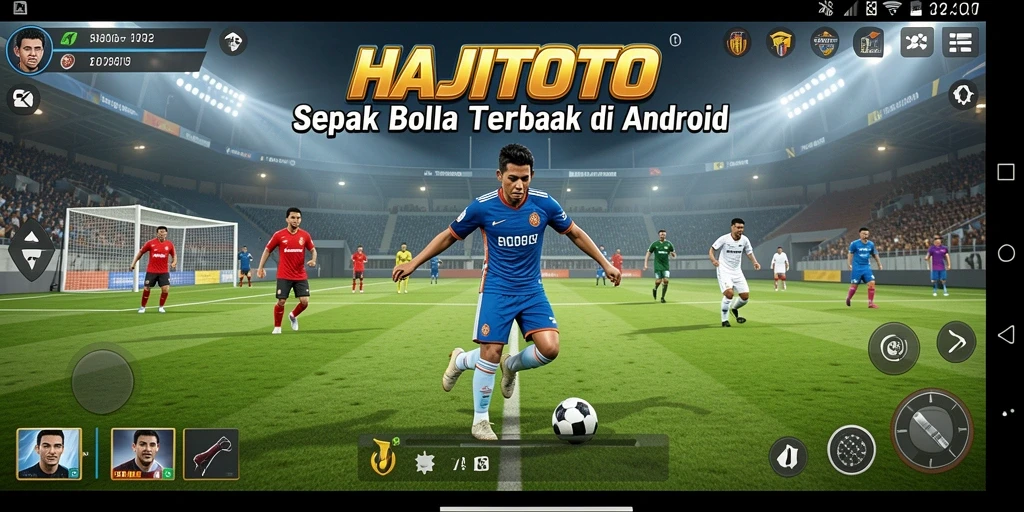Tangkapan layar menunjukkan aksi seru dalam permainan sepak bola HAJITOTO.