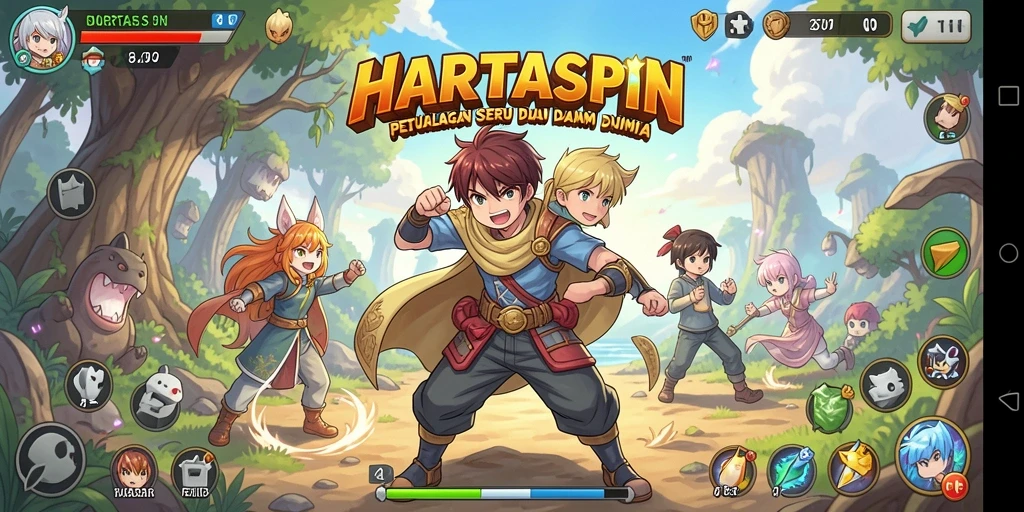 Tampilan menarik dari gameplay HARTASPIN dengan karakter anime.