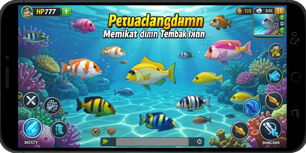 Screenshot gameplay HP777 menampilkan aksi seru menangkap ikan.