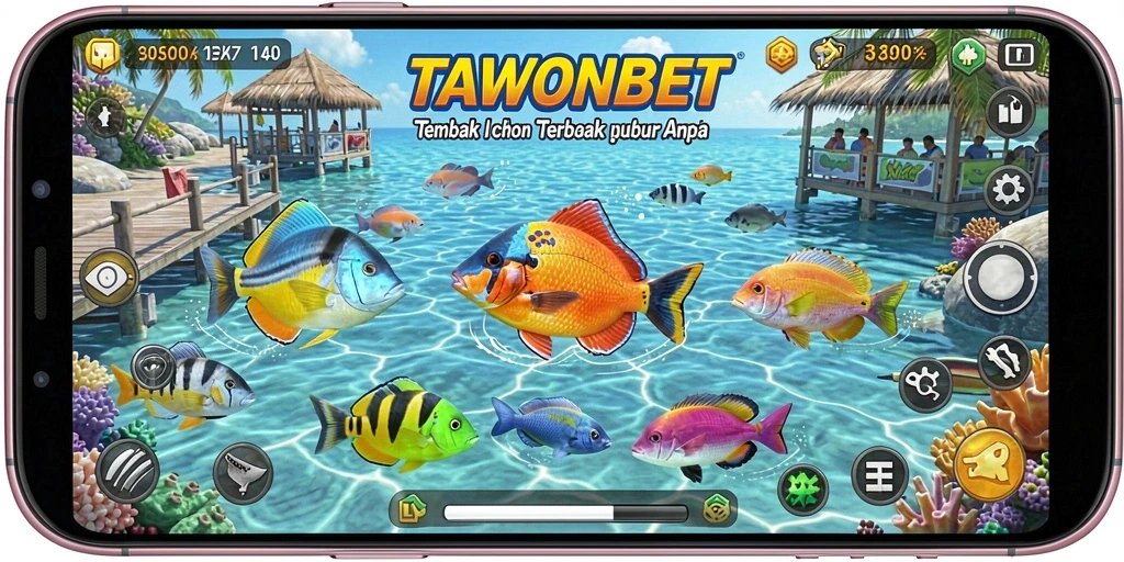 Screenshot TAWONBET menampilkan aksi seru di dunia Tembak Ikan.