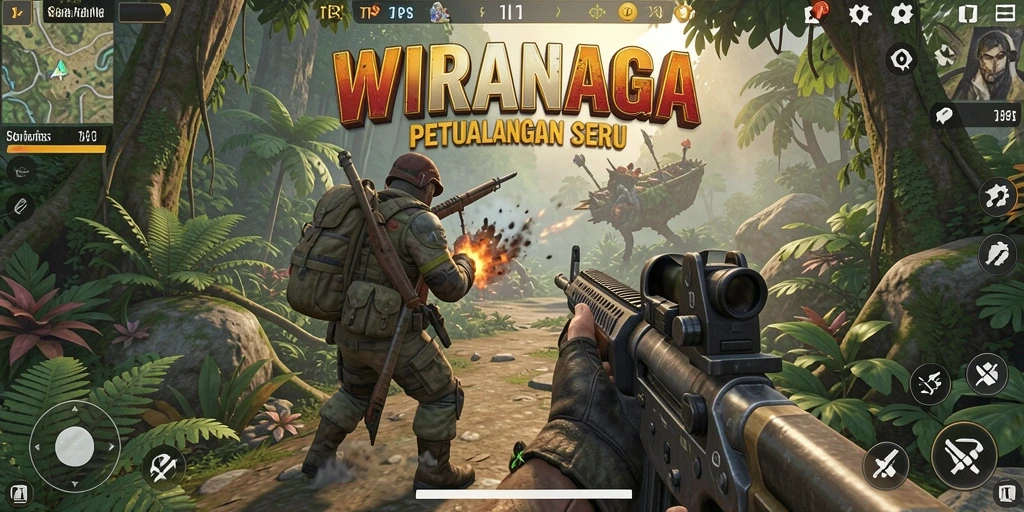 Gameplay menarik WIRANAGA dengan aksi tembak-menembak seru.